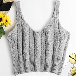 ZAFUL Cable Braided Knit Crop Sweater Tank Top